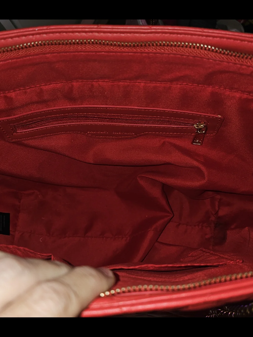 Badgley Mischka Red Quilted Tote with Gold Chain Handles